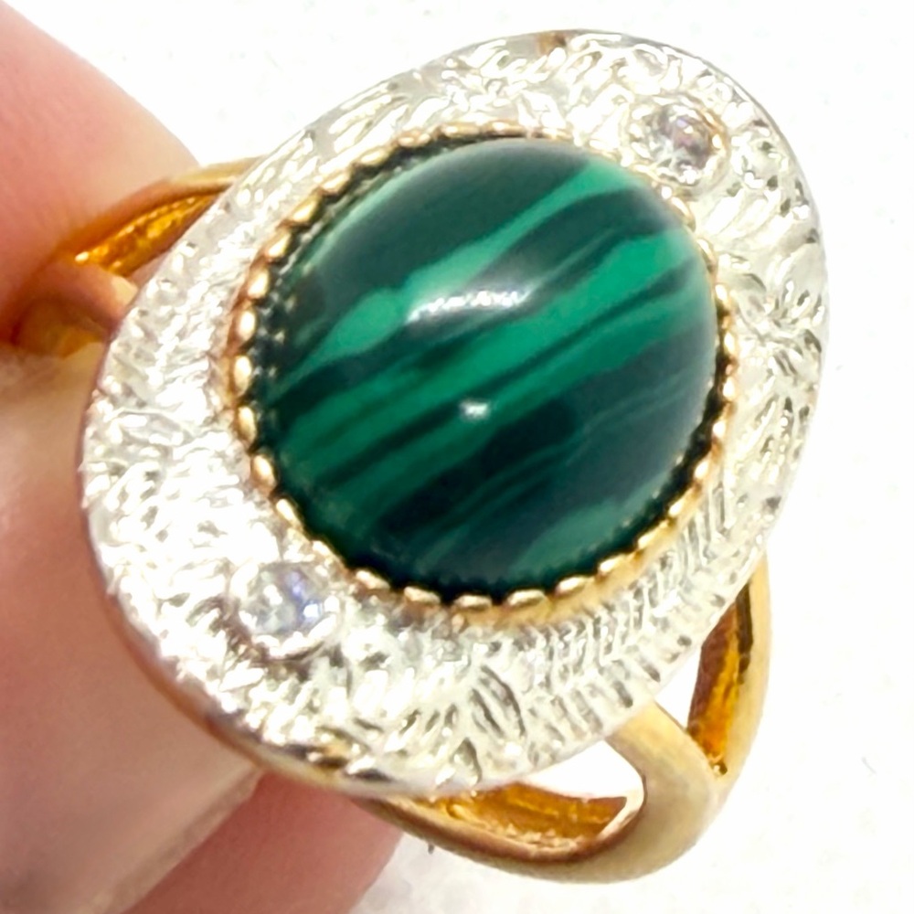 Malachite, Silver, & Gold colored Adjustable Ring